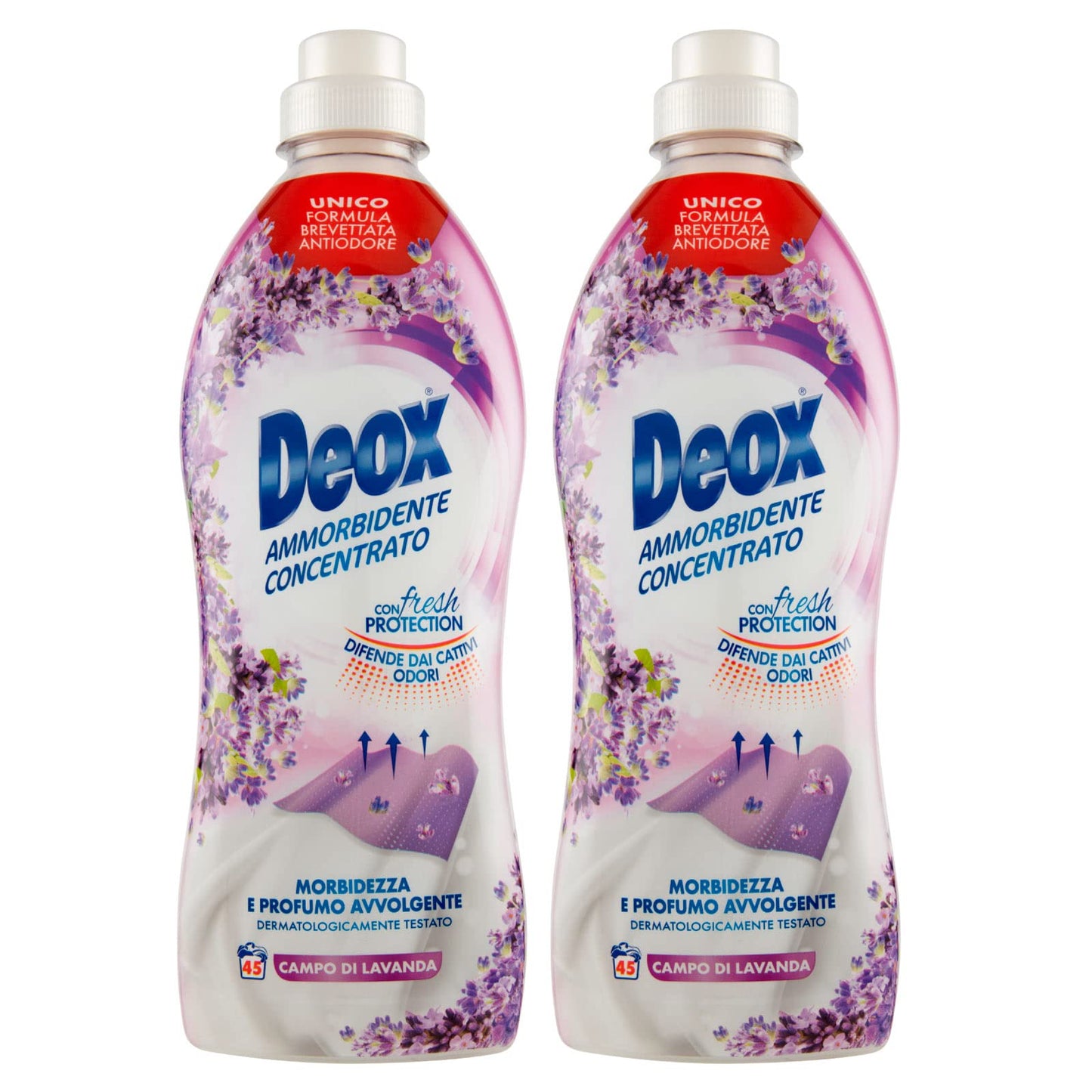 Deox - Ammorbidente Lavatrice Concentrato, Capi Morbidi e Profumati, con Tecnologia Fresh Protection, Fragranza Campo di Lavanda, 45 Lavaggi x 2 Confezioni