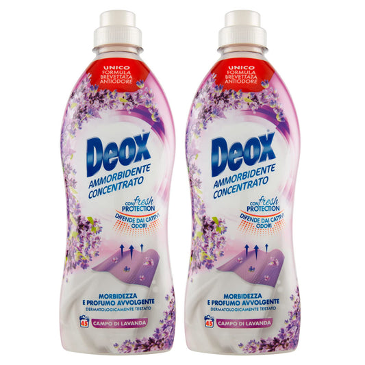Deox - Ammorbidente Lavatrice Concentrato, Capi Morbidi e Profumati, con Tecnologia Fresh Protection, Fragranza Campo di Lavanda, 45 Lavaggi x 2 Confezioni