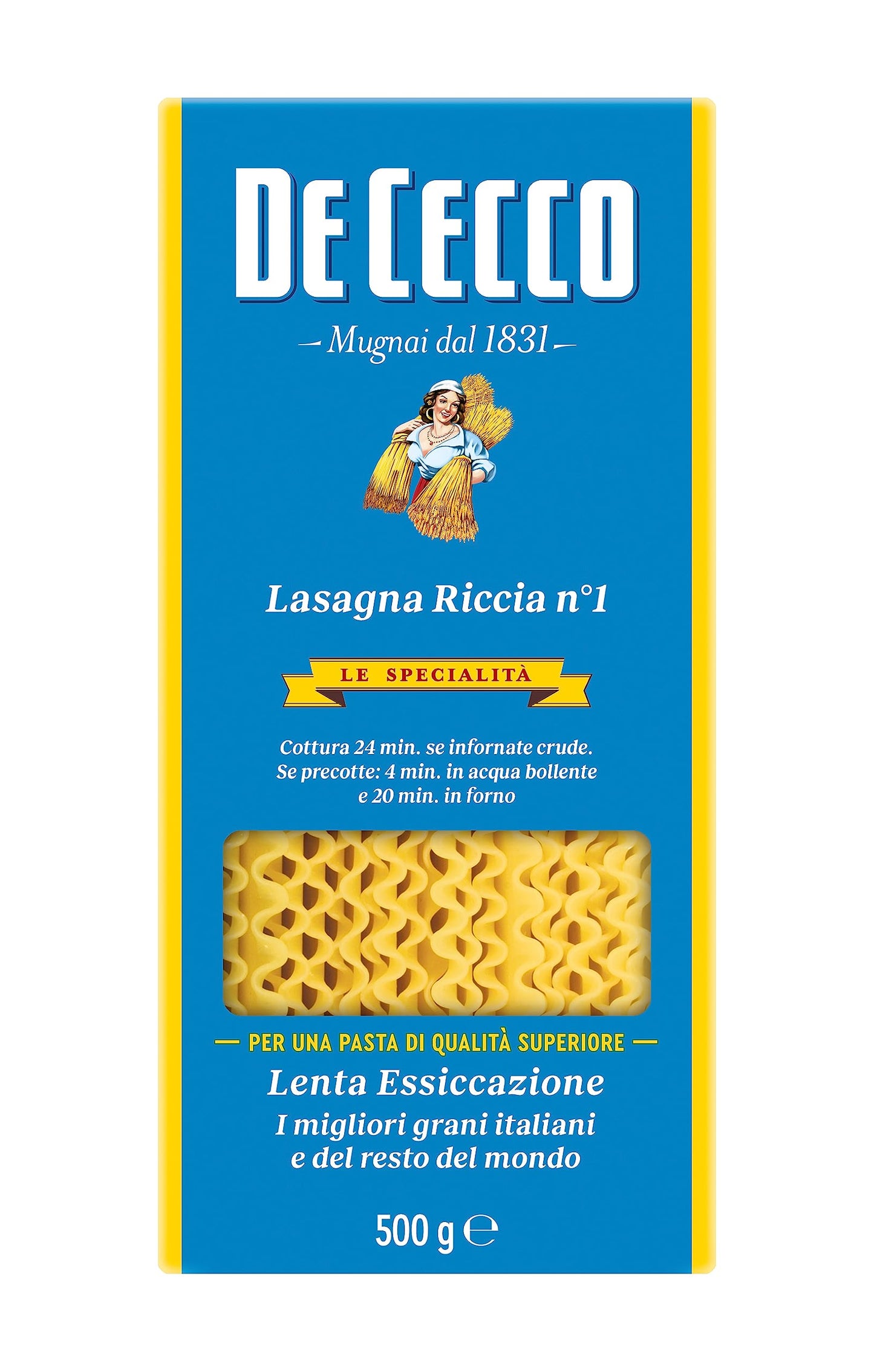 5x Cecco Lasagna Lunga Doppia Riccia No. 1 Pasta Italiana 500g
