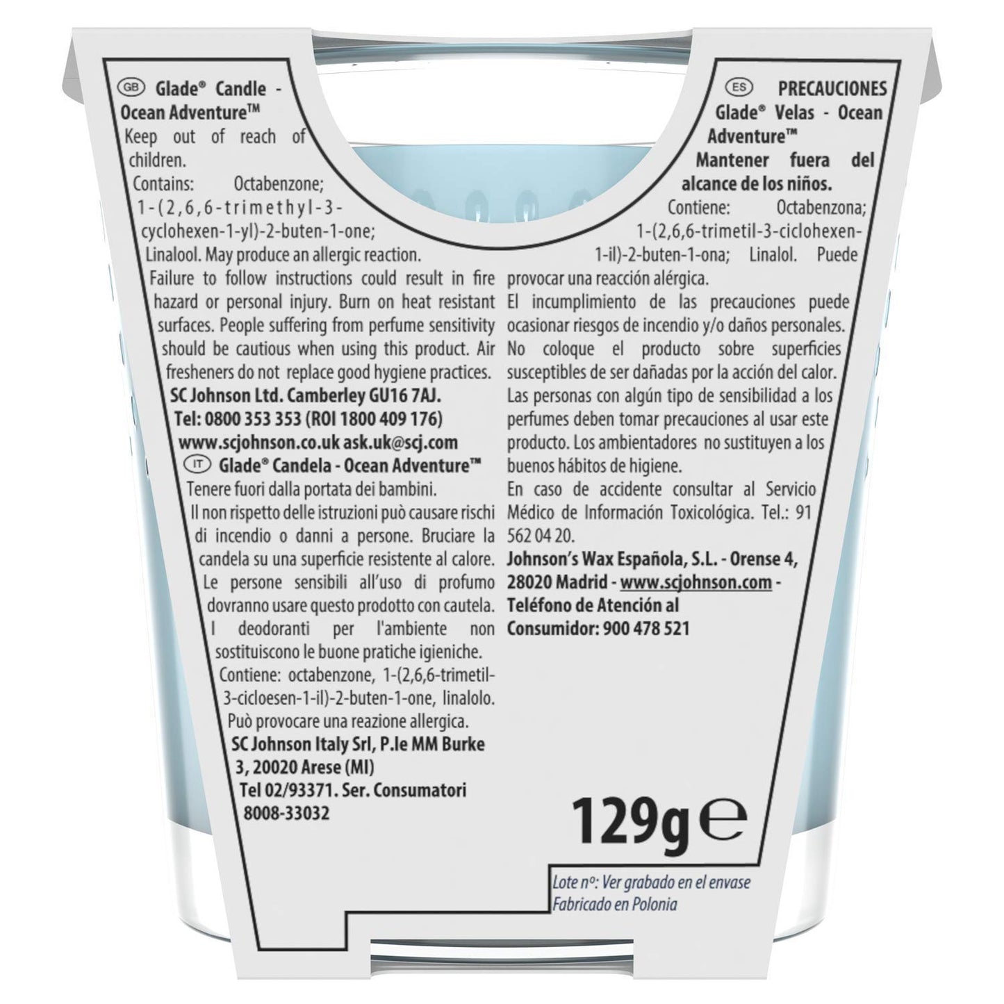 Glade Candle Ocean Adventure Deodorante, 129g