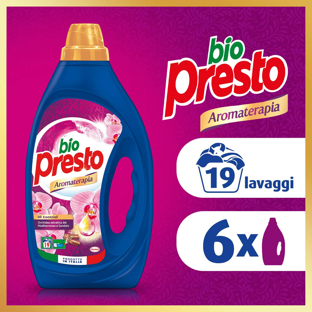 Bio Presto Liquido, Detersivo Lavatrice Liquido, Aromaterapia alla Orchidea, confezione risparmio 6 x 19 Lavaggi (114 lavaggi)