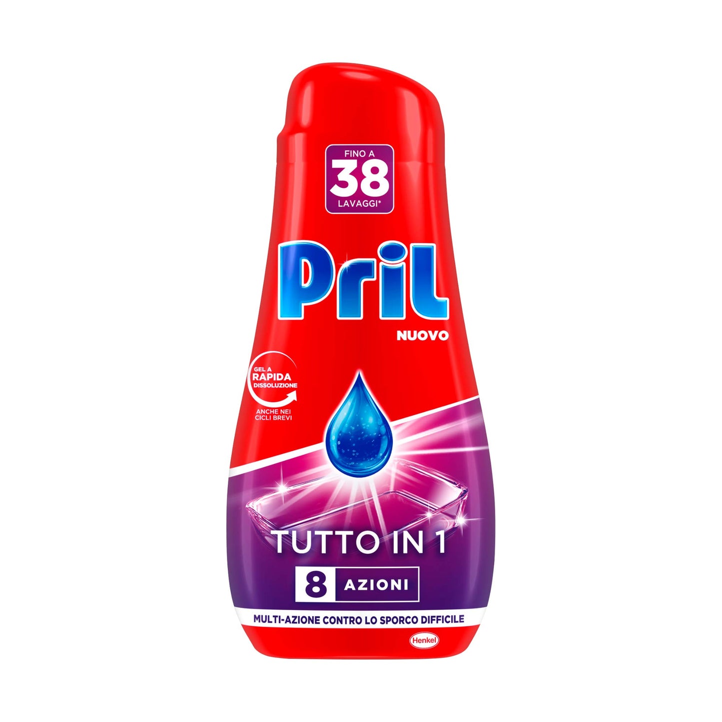 Pril Gel All in One Sciogli Grasso Detersivo Lavastoviglie Liquido Multi-Azione Sporco Difficile - 10 Confezioni da 38 Lavaggi (380 lavaggi)