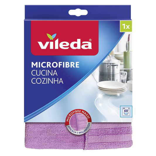 Vileda Microfibre Cucina, Panno per Cucina, in Microfibra, con Bande Abrasive di Nylon, AntiGraffio, Disincrostante, 32 x 32 cm