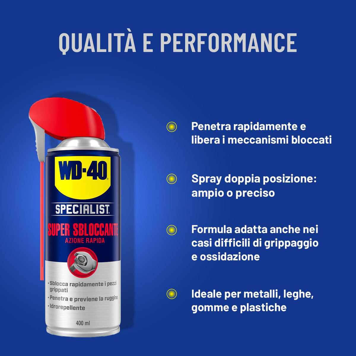 WD-40 - Specialist - Super Sbloccante - Azione Rapida - Ideale per grippaggio e ossidazione - Idrorepellente per prevenire la ruggine - Spray Doppia Posizione - Per tutti i metalli - NSF H2-400ml
