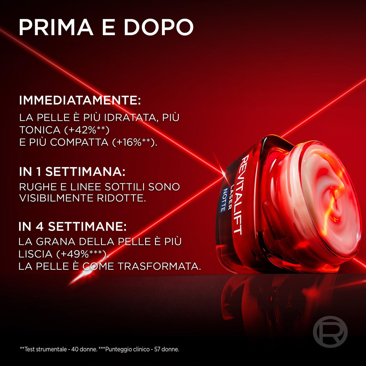 L'Oréal Paris Crema Viso Notte Revitalift Laser, Per Tutti i Tipi di Pelle, Azione Antirughe e Anti-Età, Pelle più Soda e Tonica, Con Acido Ialuronico, Vitamina C e Pro-Retinolo, 50 ml