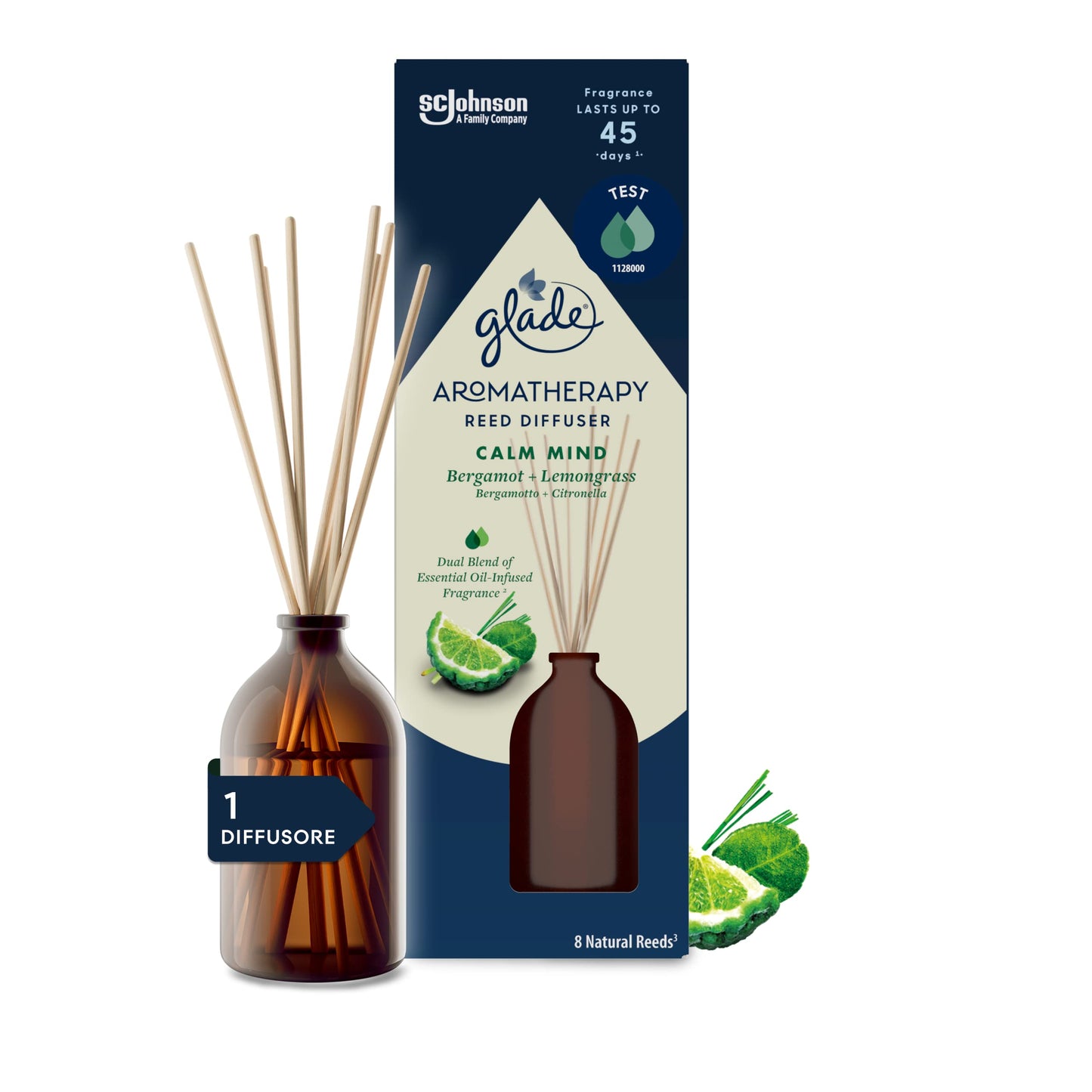 Glade Aromatherapy Diffusore di Oli Essenziali a Bastoncini, Fragranza Calm Mind Bergamotto e Citronella, 1 Confezione da 1 Diffusore da 80 ml