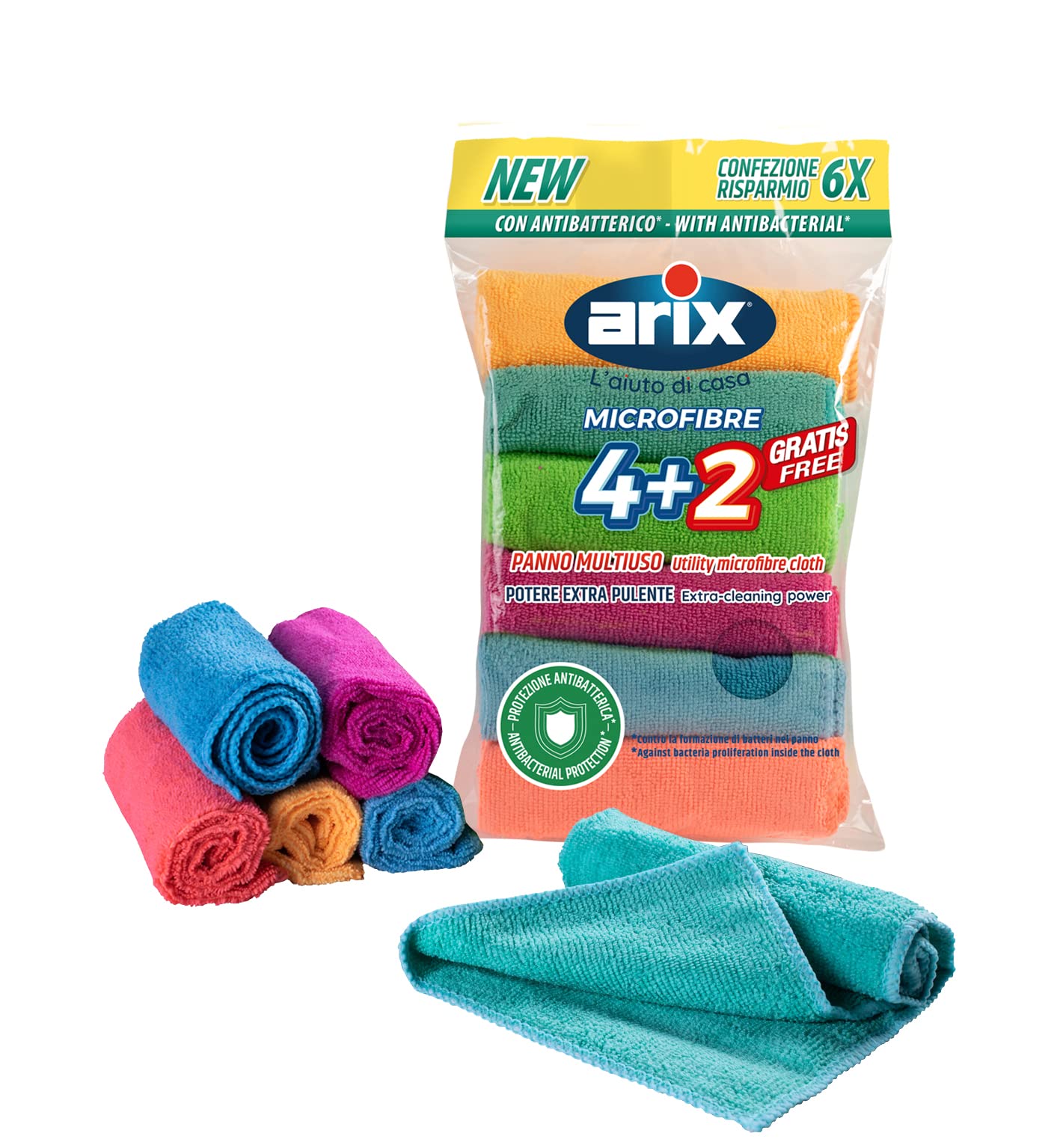 Arix | Microfibre Panni Multiuso, 6 Morbidi Panni 30x30cm, Antibatterici, Rimuovere Sporco Ostinato, Cattura Polvere e Sporco