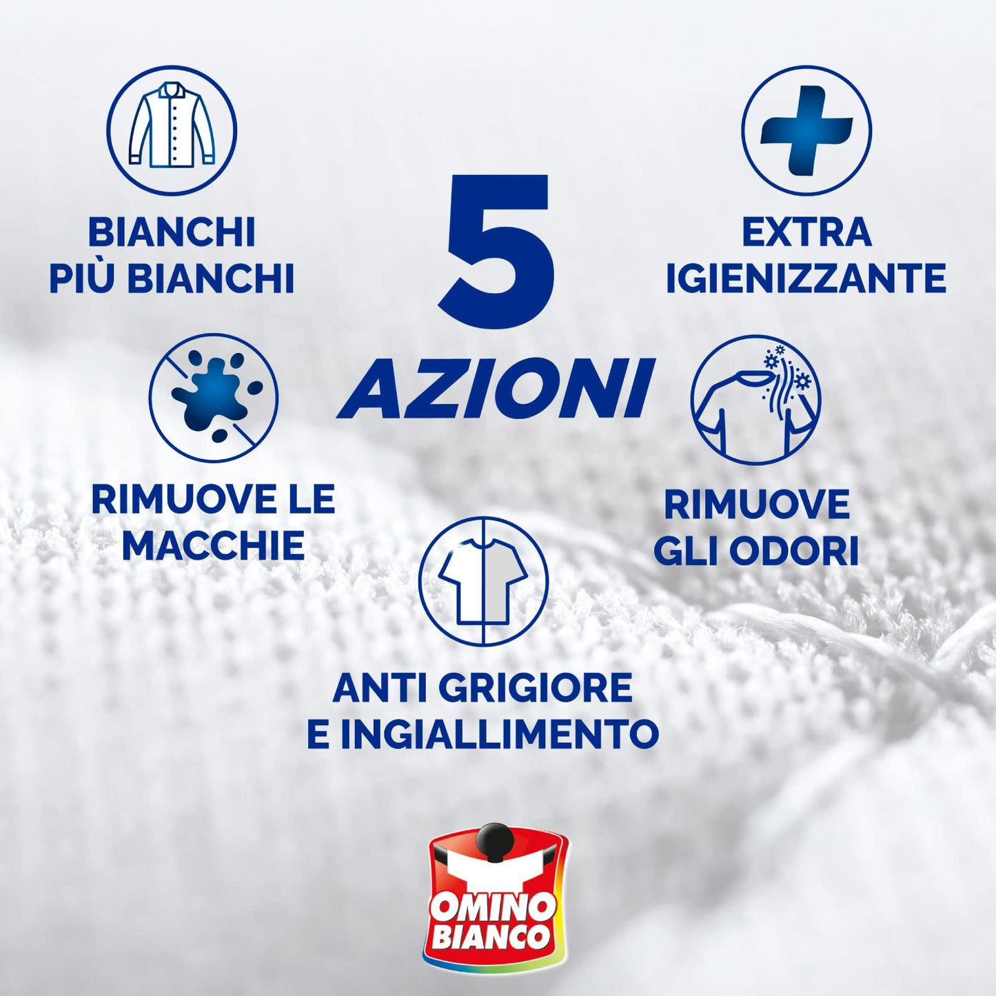 Omino Bianco - Additivo Lavatrice Bianco Vivo 5 Azioni in 1 per Bucato, Extra Smacchiante e Igienizzante, 900ml x 4 Pezzi