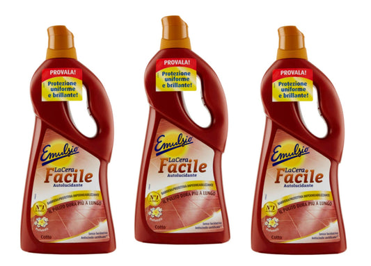 Emulsio 3 FLACONI da 725ml Cera Cotto LaCera Facile Autolucidante Barriera Protettiva Impermeabilizzante Senza lucidatrice la Cera Antiscivolo Certificato