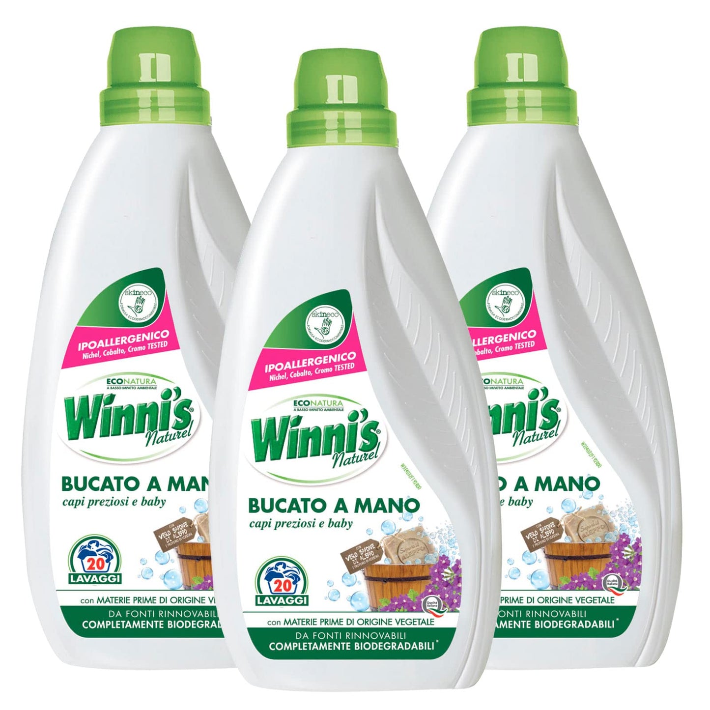Winni's Naturel Bucato a Mano Detersivo Liquido Per Capi Preziosi e Baby Ipoallergenico con Materie Prime di Origine Vegetale Completamente Biodegradabili - 3 Flaconi da 750ml
