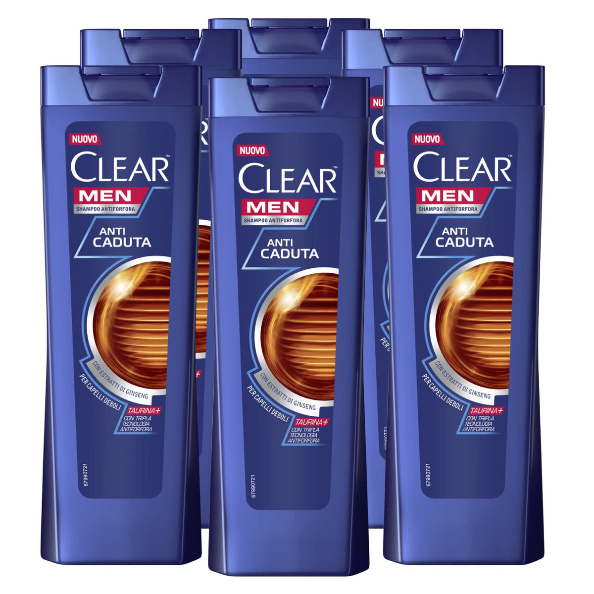 6x Clear Men Anti Caduta Shampoo Antiforfora Con Estratti di Ginseng per Capelli Deboli Utilizzo Giornaliero - 6 Flaconi da 225ml