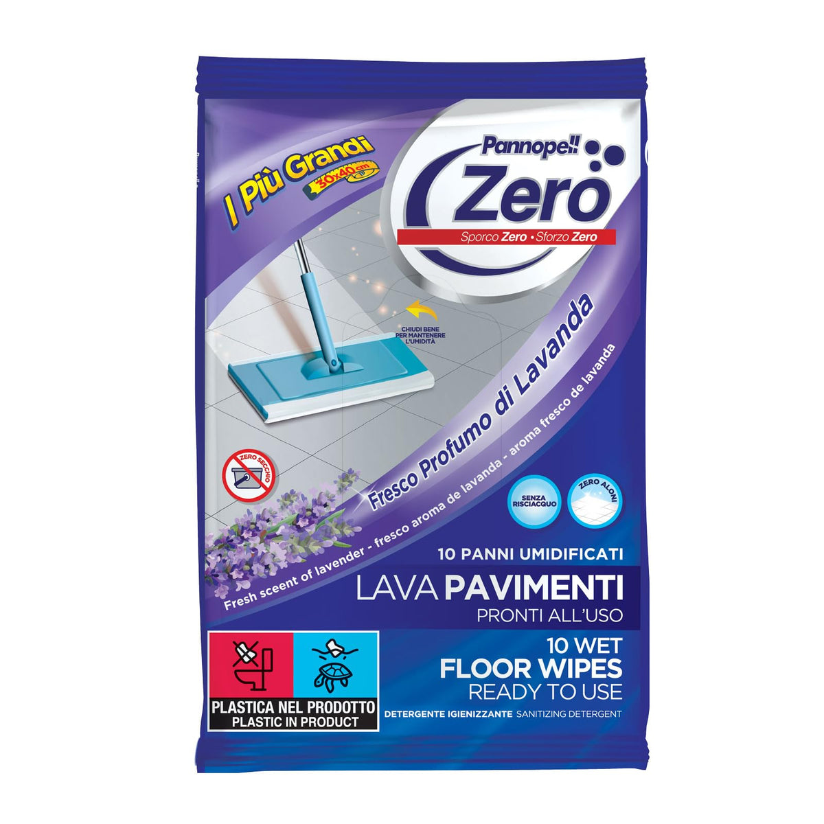 Pannopell zero10 panni umidificati pronti all'uso,profumo di lavanda 30x40