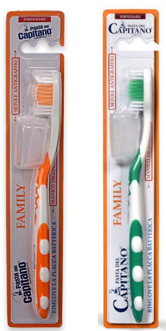 Pasta del Capitano Spazzolino da denti forte verde e arancione, confezione da 2