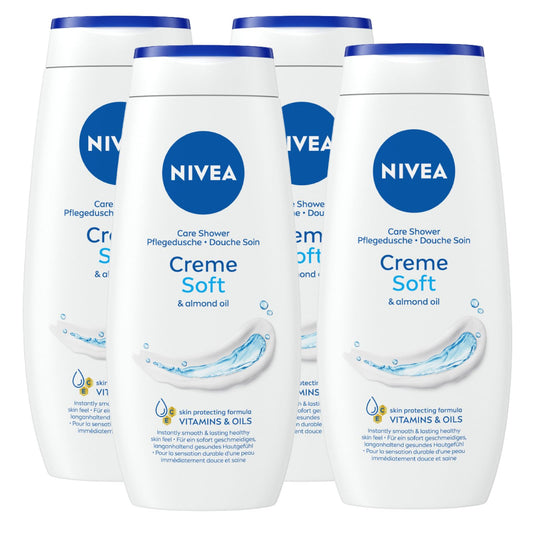NIVEA Doccia Crema Detergente Corpo Creme Soft Fragranza Delicata Formula con Olio di Mandorla Docciaschiuma ad Azione Idratante Bagnodoccia per una Pelle più Morbida - 4 Flaconi da 250ml