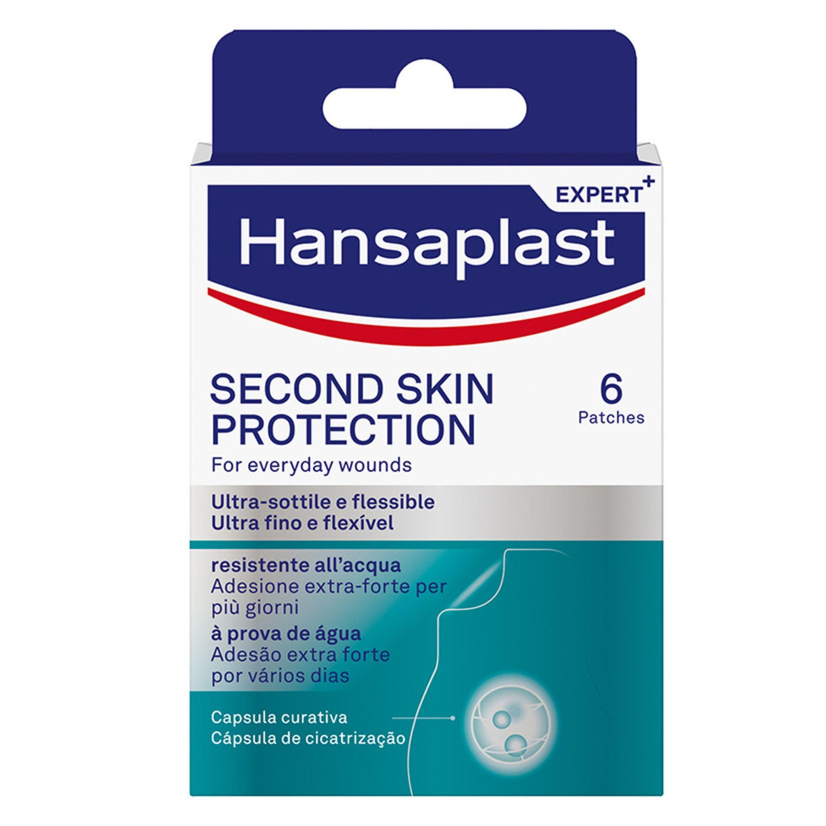 Hansaplast Cerotti Second Skin Protection, Cerotti impermeabili per un'adesione fino a 72 ore, Cerotti cicatrizzanti con capsula curativa, Ultra sottili e 2x più flessibili, 1 confezione da 6 cerotti