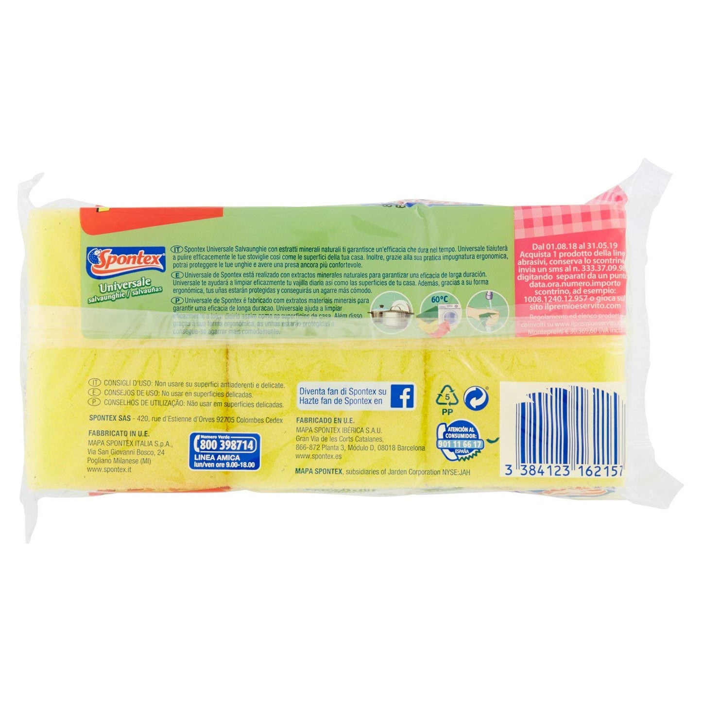 Spontex universale – Set da 3 spugnette abrasive SALVAUÑAS con fibra di estratti minerali, colore: verde – [Confezione da 8]