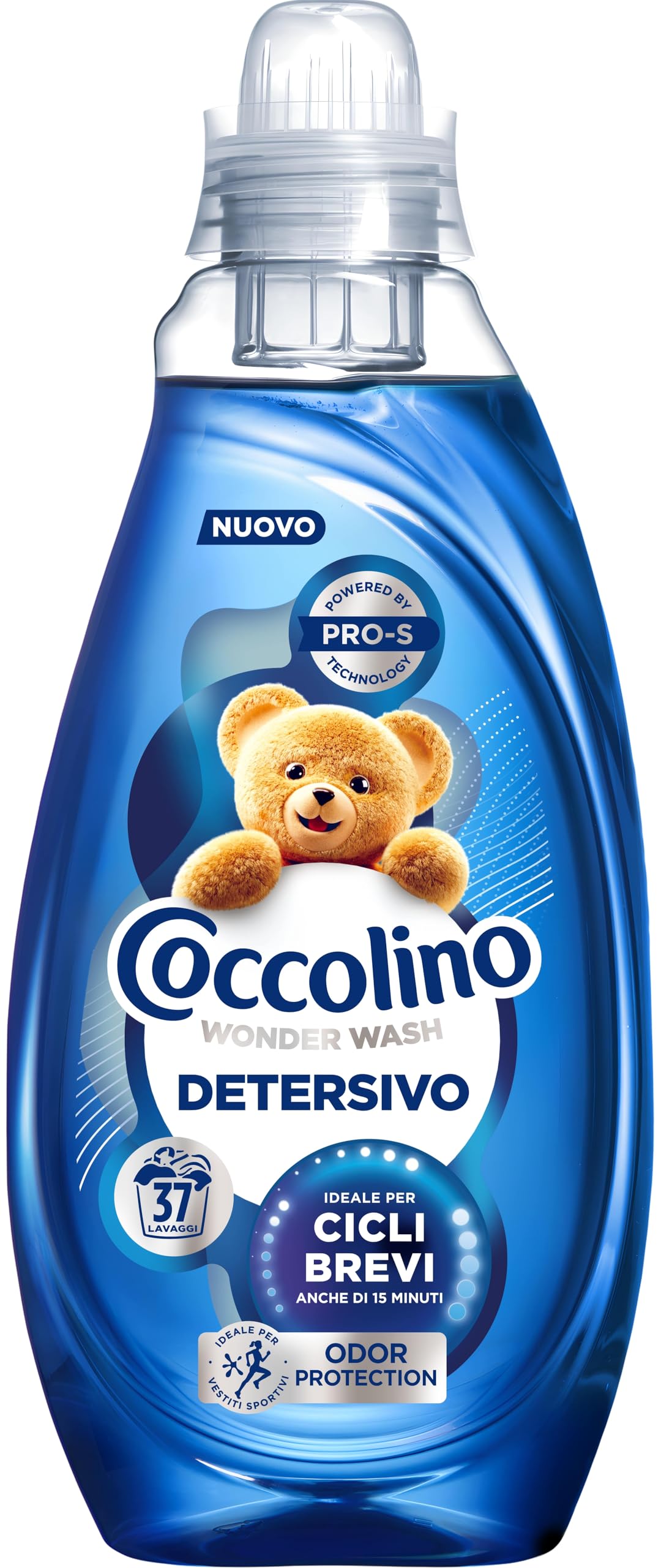Coccolino Wonder Wash, Detersivo Lavatrice Liquido, Odor Protection, Efficace nei Cicli Brevi da 15 Minuti, Anche a Freddo, con Agenti Anti Odore, Pulizia Profonda, 37 Lavaggi, 1480 ml