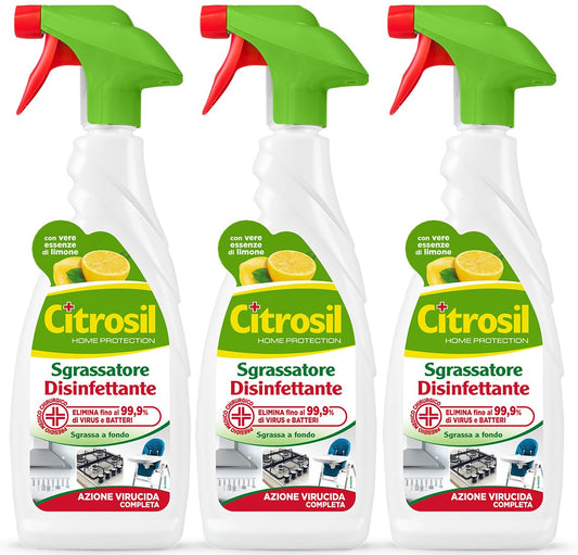 Citrosil Sgrassatore Disinfettante, Azione Virucida Completa, Elimina Fino al 99,9% di Virus e Batteri, Essenze di Limone, 650 ml x 3 Confezioni
