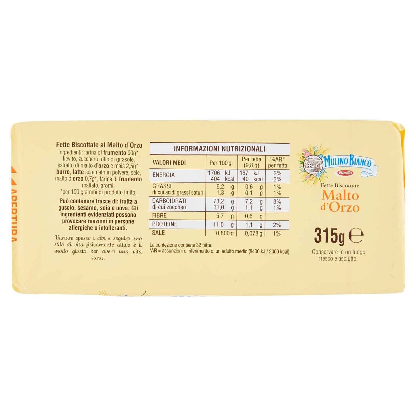 Mulino Bianco - Fette Biscottate, Armonie Malto Orzo - 4 confezioni da 315 g [1260 g]