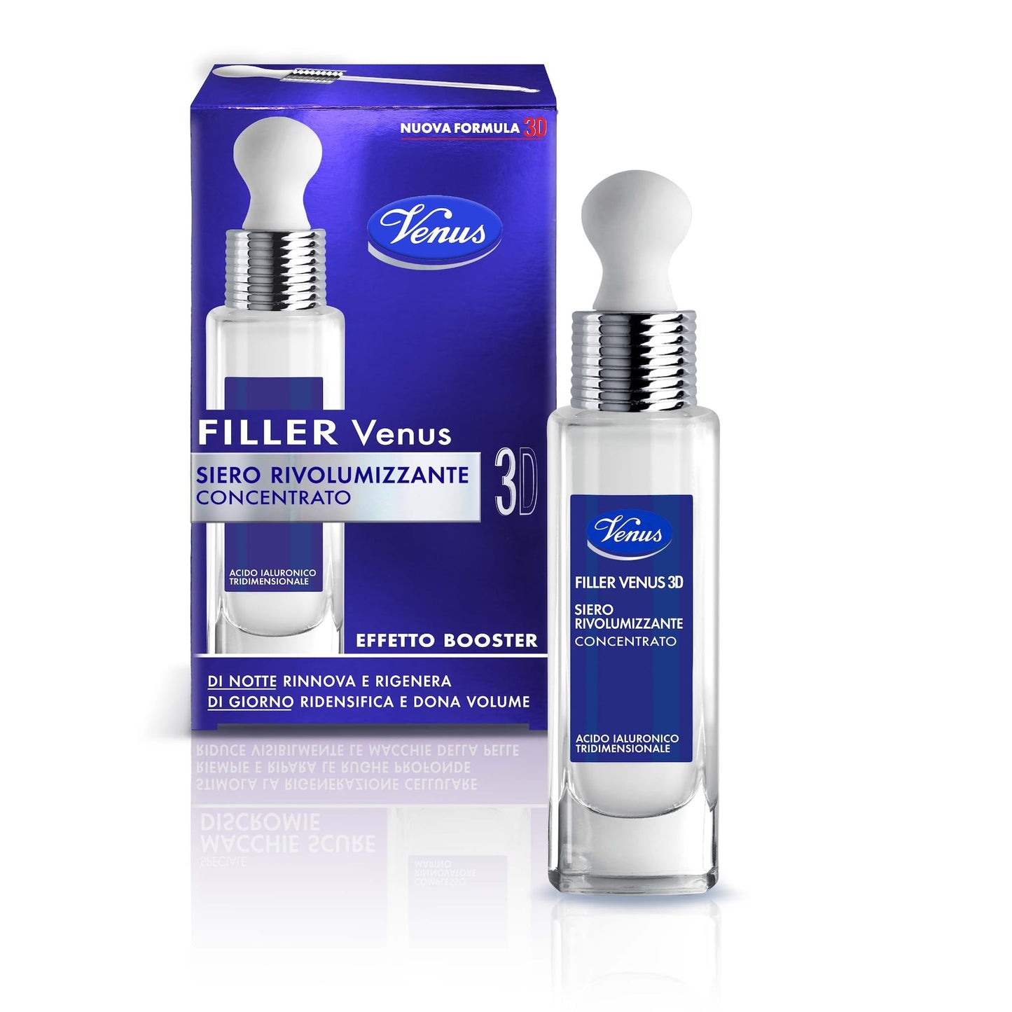 Venus, Filler Effetto Booster Siero Rivolumizzante 3D, Con Acido Ialuronico e Fito-Proteine, Riduce Rughe e Rimodella, Rigenera e Idrata la Pelle, Ideato per Donne tra 40-60 Anni, 30 ml