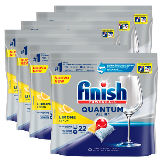 154 Caps Finish Powerball Quantum All in 1 per Lavastoviglie Profumo al Limone Pulizia Profonda e Brillantezza - 7 Confezioni da 22 Capsule