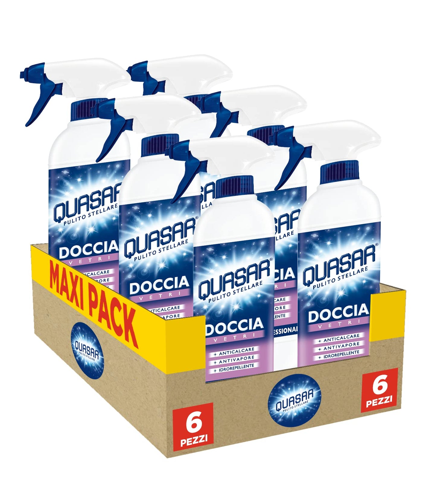 Quasar - Doccia Vetri - Anticalcare, Antivapore e Idrorepellente - 6 Flaconi da 750 ml