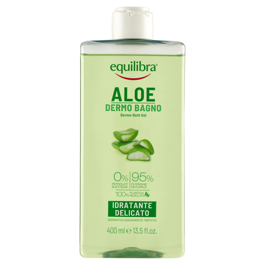 Equilibra Aloe Dermo-Bagno, Gel-Doccia ad Azione Idratante, Emolliente e Rinfrescante, per una Pelle Pulita e Profumata, Con Succo di Aloe, Glicerina ed Estratto di Mela Bio, 400 ml