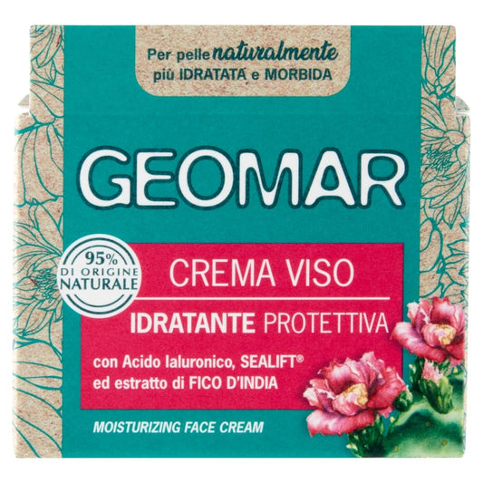 GEOMAR | Crema Viso Idratante Protettiva, con Acido Ialuronico di Origine Vegetale, Gel d’Aloe Bio, Bisabololo ed Ingredienti Marini e Terrestri, 95% di Origine Naturale, Made in Italy, 1 x 50 ml