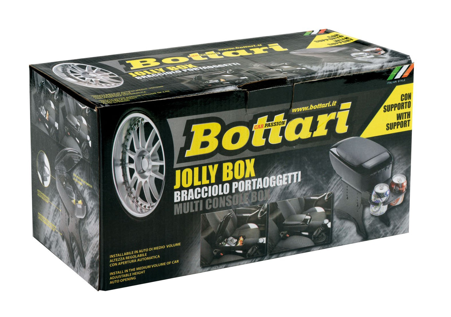 Bottari Bracciolo Portaoggetti e Portabevande per Auto, Fissaggio Semplice, Nero