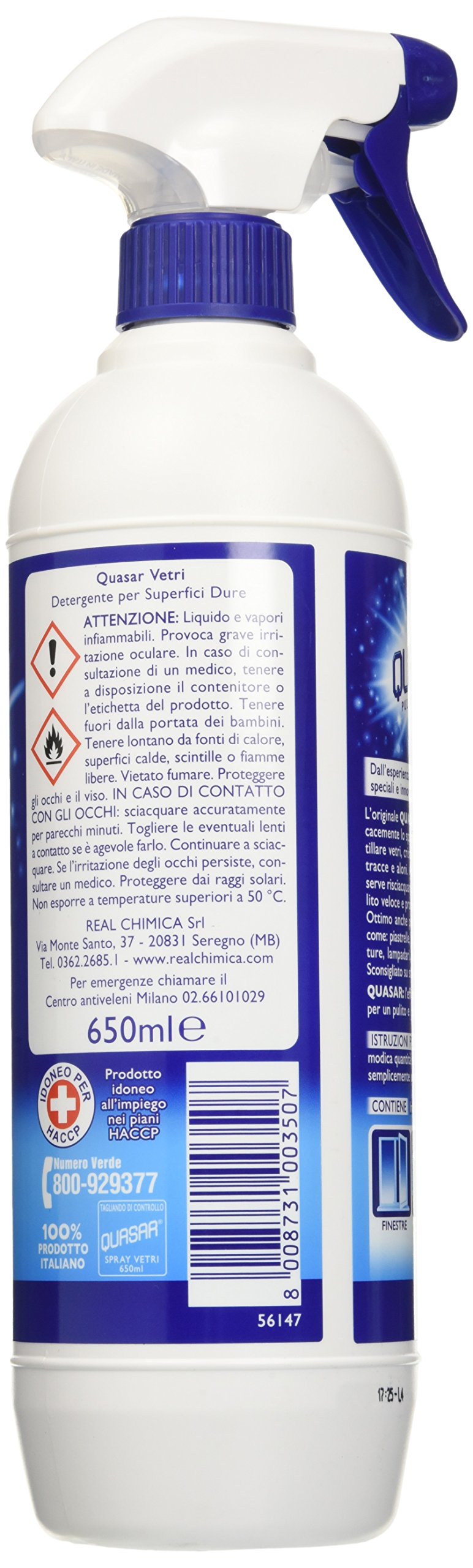 Quasar Detergente per vetri, Formula Originale - 6 pezzi da 650 ml [3900 ml]