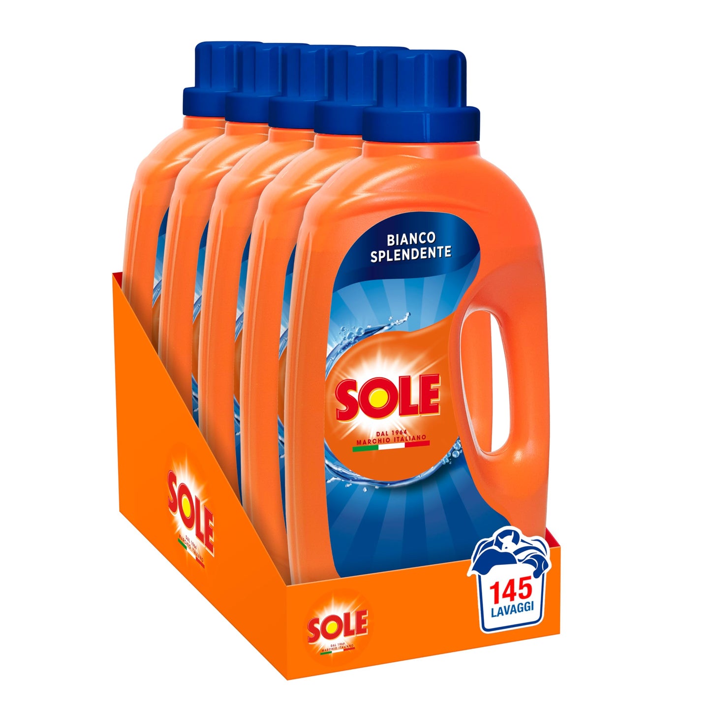 Sole Detersivo Lavatrice Bianco splendente 145 Lavaggi, (5x29), Formula igienizzante, Detersivo Lavatrice Liquido Bianco Splendente, rimuove le macchie a basse temperature