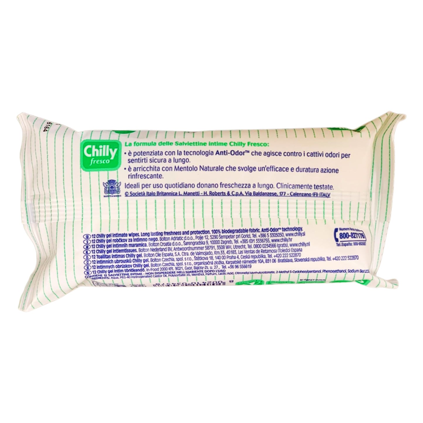 12 x Salviettine igiene intima Chilly Pocket Salviette con gel Formula Fresca