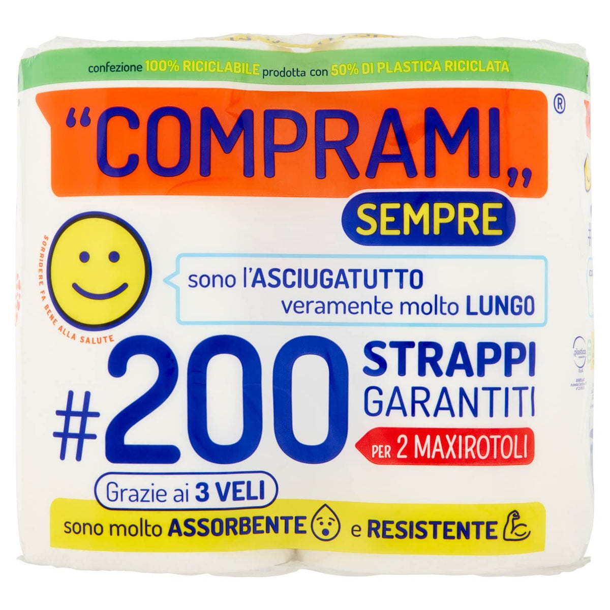 Comprami Asciugatutto, 200 Strappi, 3 Veli - 2 Rotoli