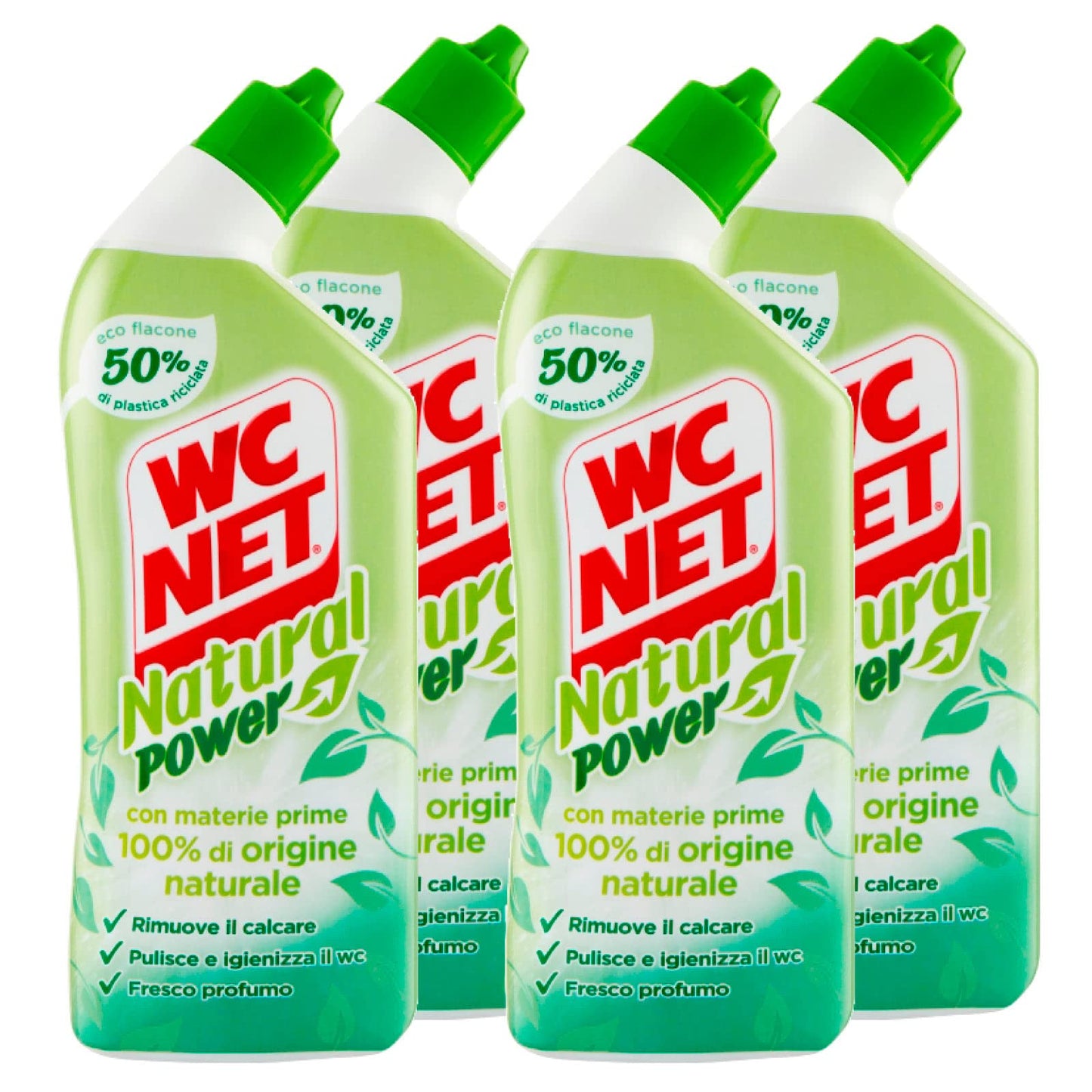WC Net - Natural Power Gel Igienizzante e Anticalcare, Pulitore Liquido Pulisce e Igienizza il WC - 700 ml x 4 Pezzi