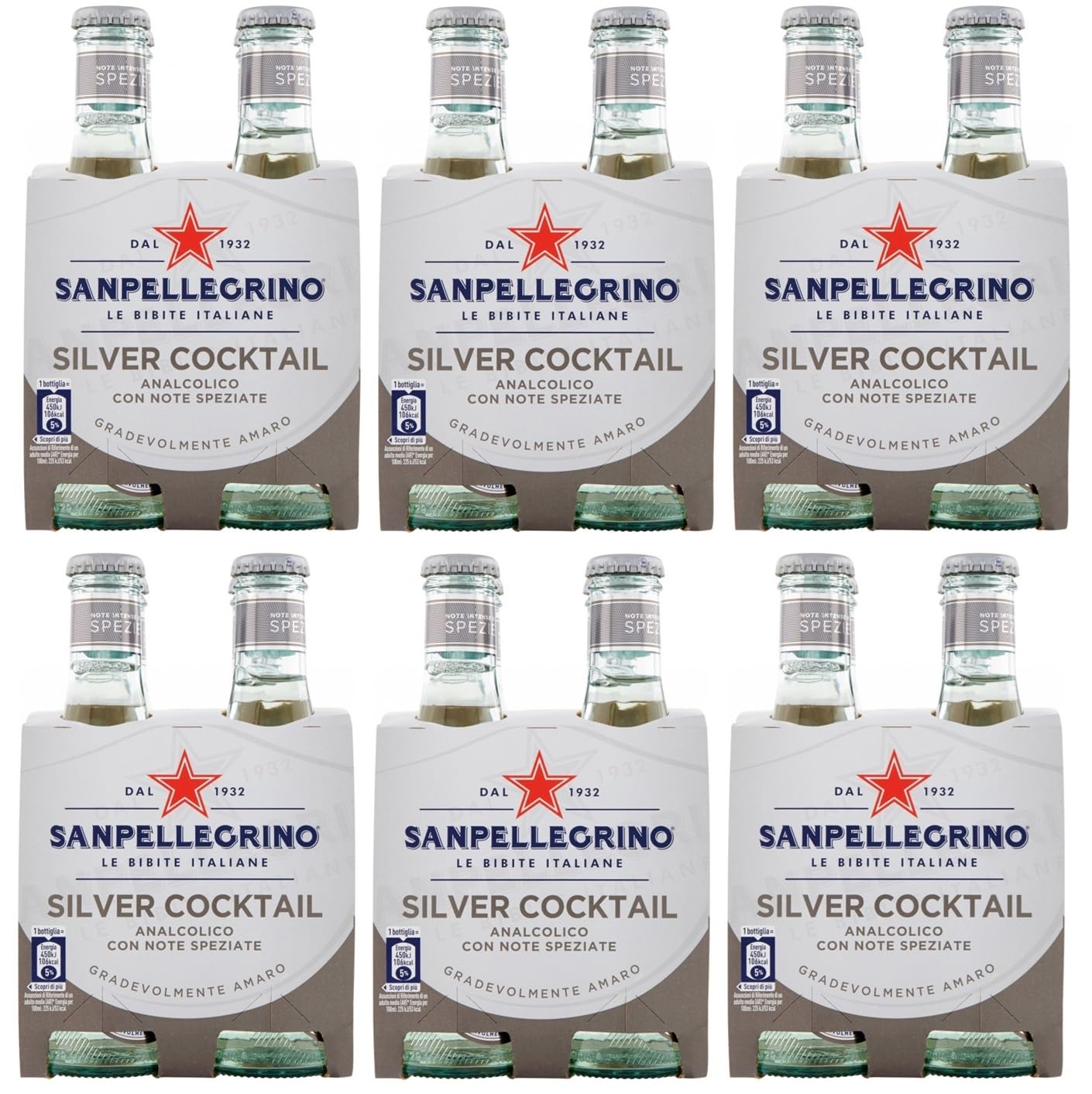 Confezione da 48 confezioni di test San Pellegrino Silver Cocktail Bevanda alcolica + Tonica Rovere Bevanda 20 cl monouso in vetro