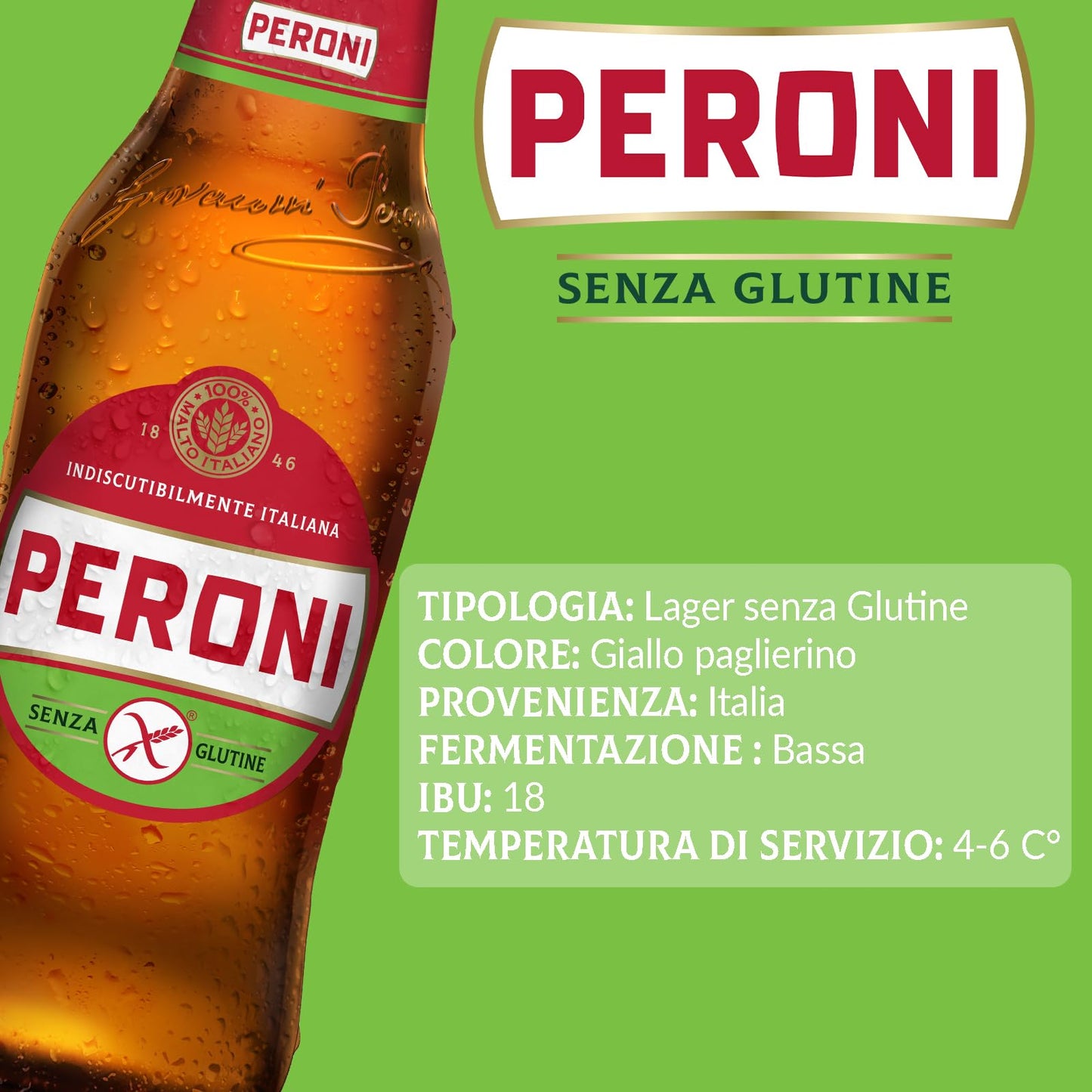 Peroni, Birra Senza Glutine, Pack con 3 Birre in Bottiglia da 33cl, Birra Lager con Malto 100% Italiano dal Gusto Moderatamente Amaro, Gradazione Alcolica 4.7% Vol