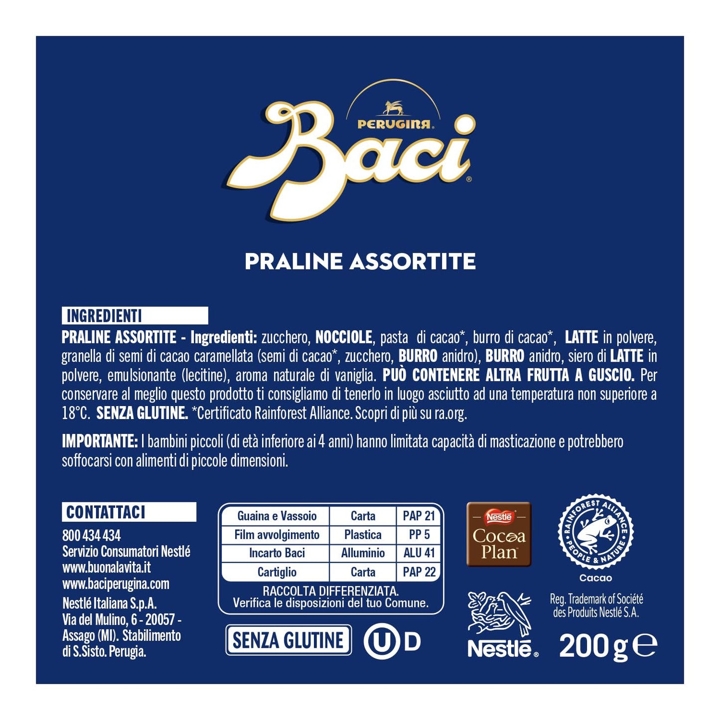BACI PERUGINA Assortito Cioccolatini ripieni al Gianduia, Scatola 200g
