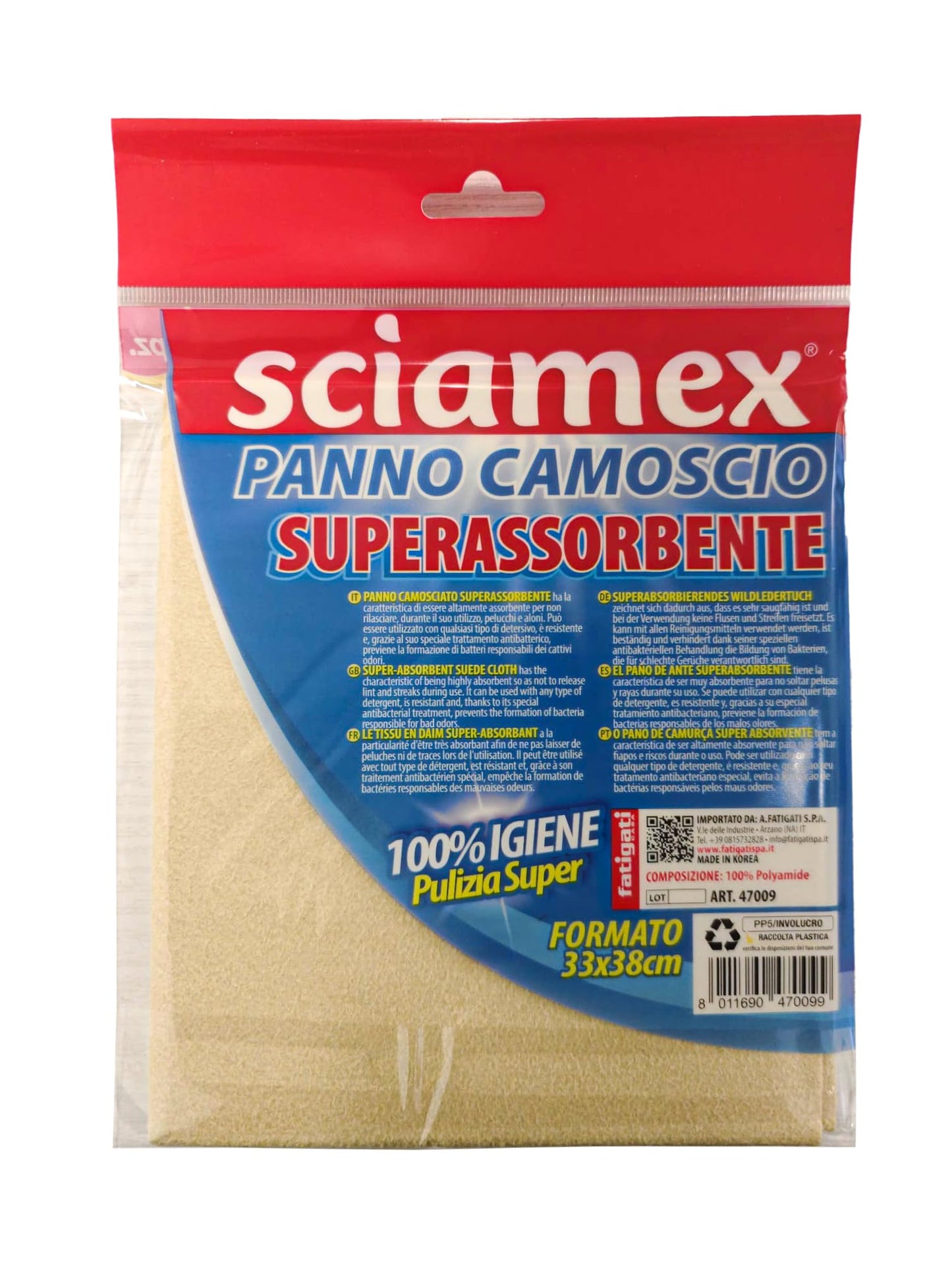 Sciamex Panno Camoscio Superassorbente 3 pezzi, 33x38cm, Assorbe, Pulisce, Sgrassa, Lucida