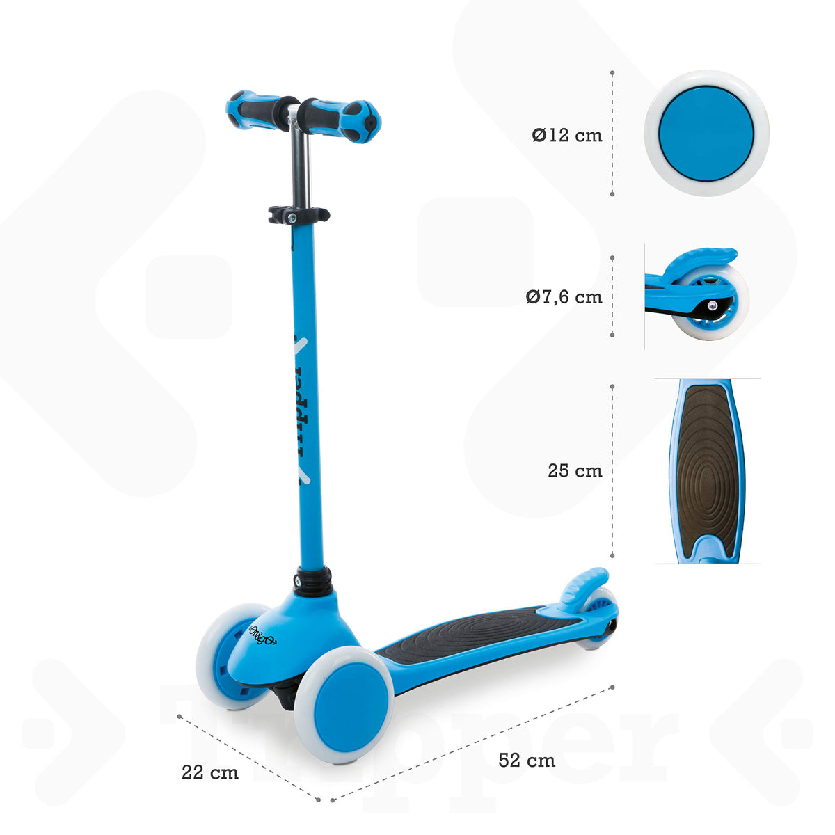 Mondo On&Go Tripper Scooter mit 3 Rädern, PU-Rollen und TPR-Griffen, Sicherheitsbremse hinten