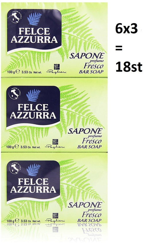 18 X PAGLIERI Felce Azzurra sapone Fresco Sapone per le mani Sapone Pezzi 100 g