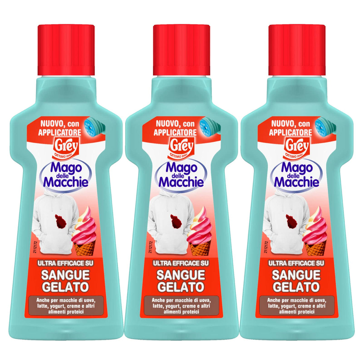 3x Grey Mago delle Macchie Smacchiatore Tessuti per Macchie di Sangue e Gelato - 3 Flaconi da 50 ml Ognuno