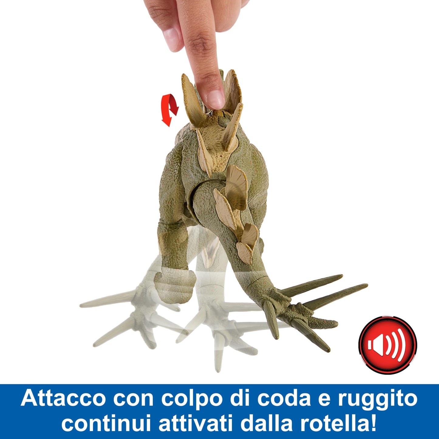 Mattel Jurassic World - Hesperosauro Ruggito Selvaggio, dinosauro snodato con azione d'attacco specifica e ruggito, gira la rotella e attiva il morso, giocattolo per bambini, 4+ anni, HTK69
