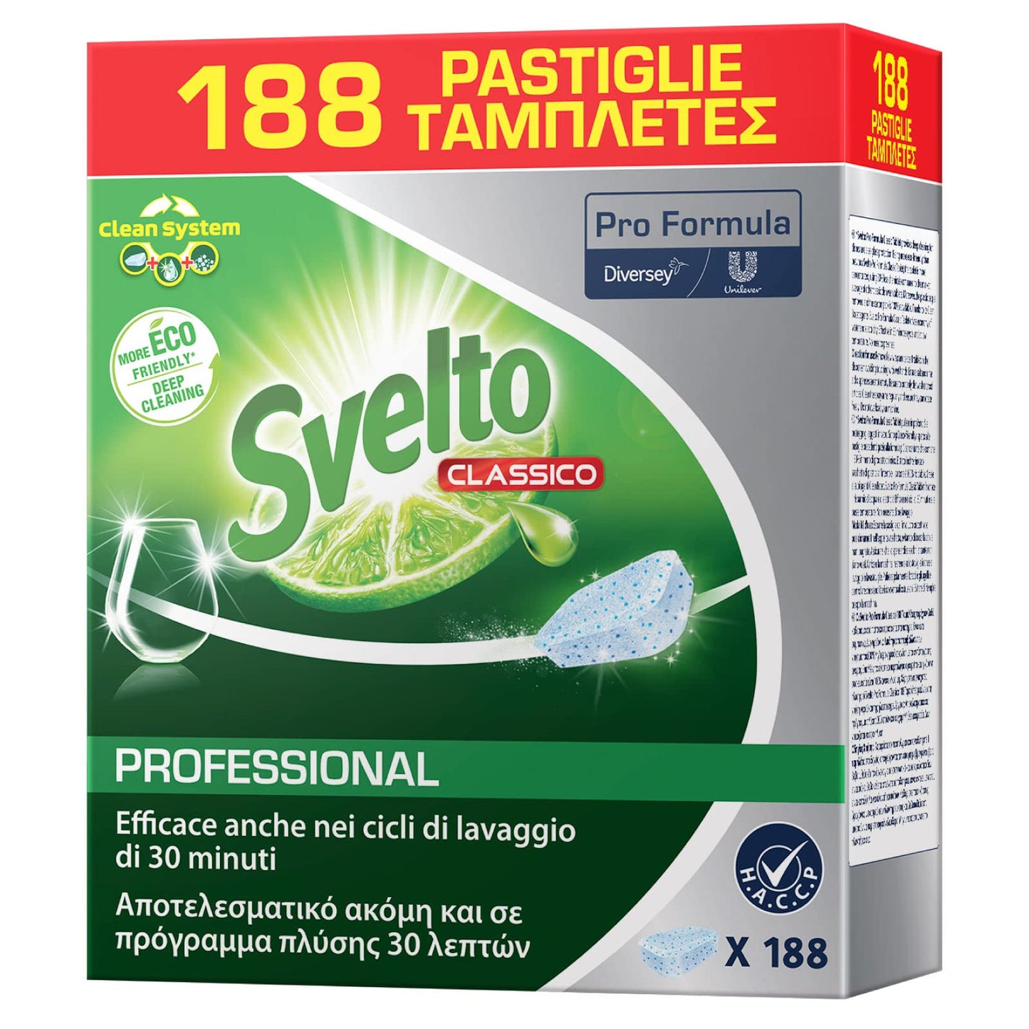 Svelto Professional Detersivo Classico in Pastiglie per Lavastoviglie Pro Formula Eco Detergente - Confezione da 188 Tabs
