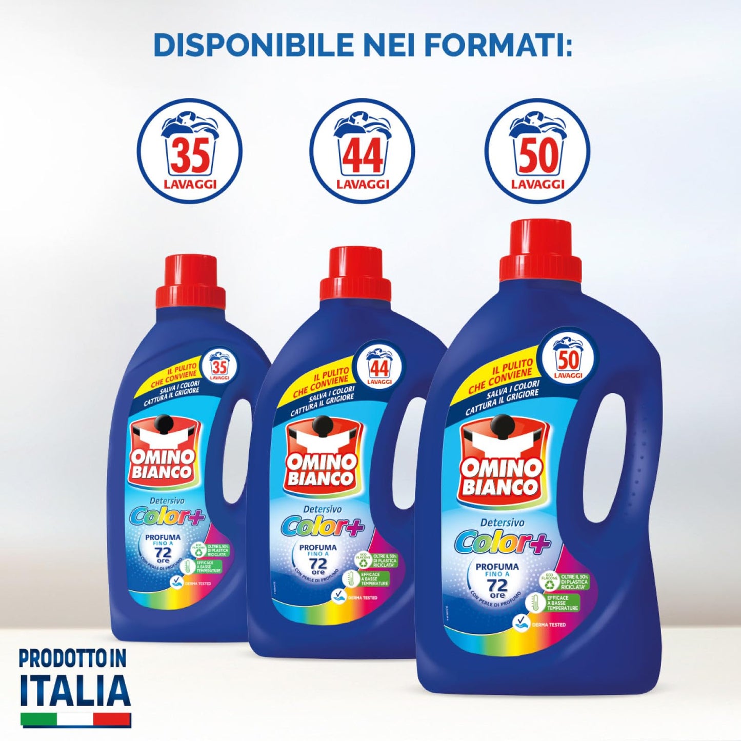 Omino Bianco - Detersivo Lavatrice Liquido Color+ Specifico per Capi Colorati Tecnologia Salva i Colori e Cattura il Grigiore 50 Lavaggi 2L - 5 Flaconi