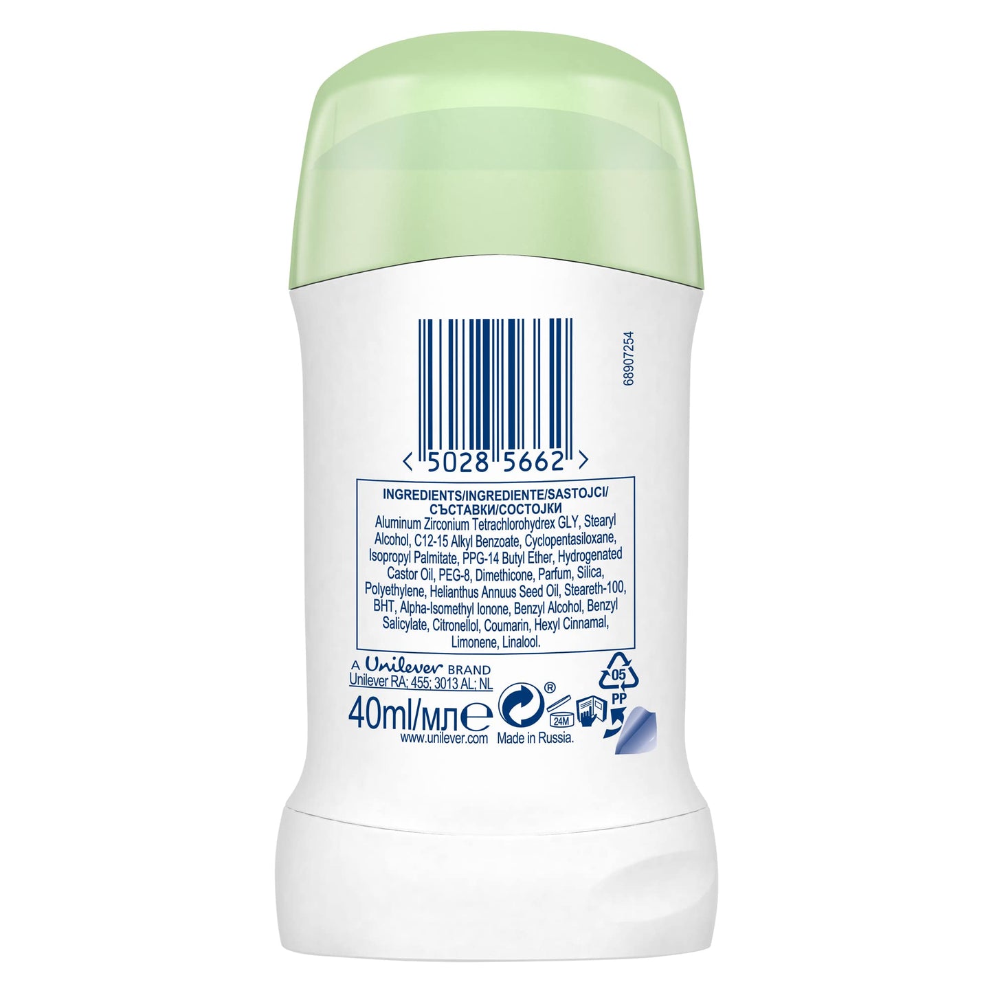 Dove, Deodorante Go Fresh Cetriolo e Tè Verde Stick, Antitraspirante, con 1/4 Crema Idratante, Protezione Fino a 48 Ore, con Olio Nutriente, per Uomo e Donna, 6 Pezzi da 40ml