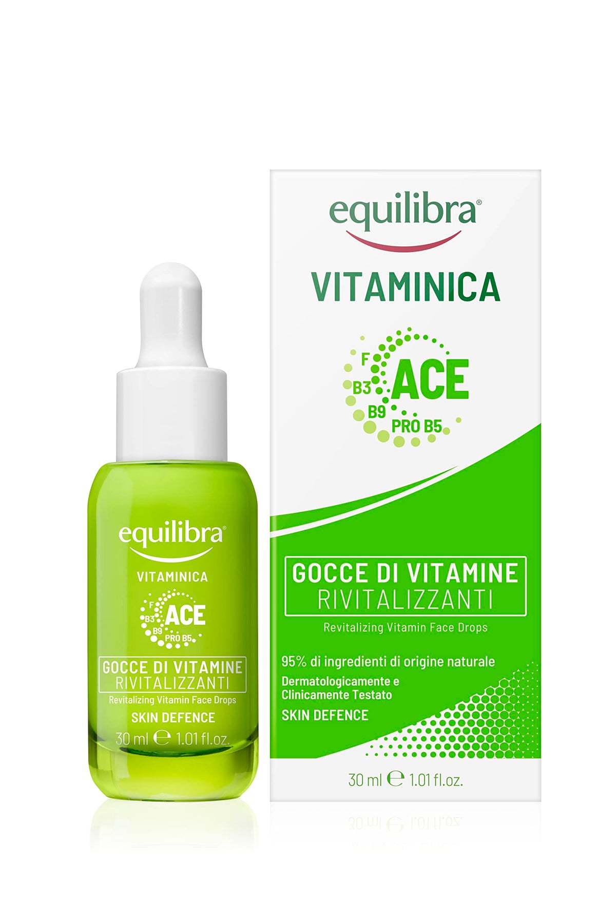 Equilibra Viso, Vitaminica, Gocce di Vitamine Rivitalizzanti, Siero Viso con Complesso Multivitaminico, Oli di Oenothera e Oliva, Yuzu, Dona Tono ed Elasticità, 30 ml