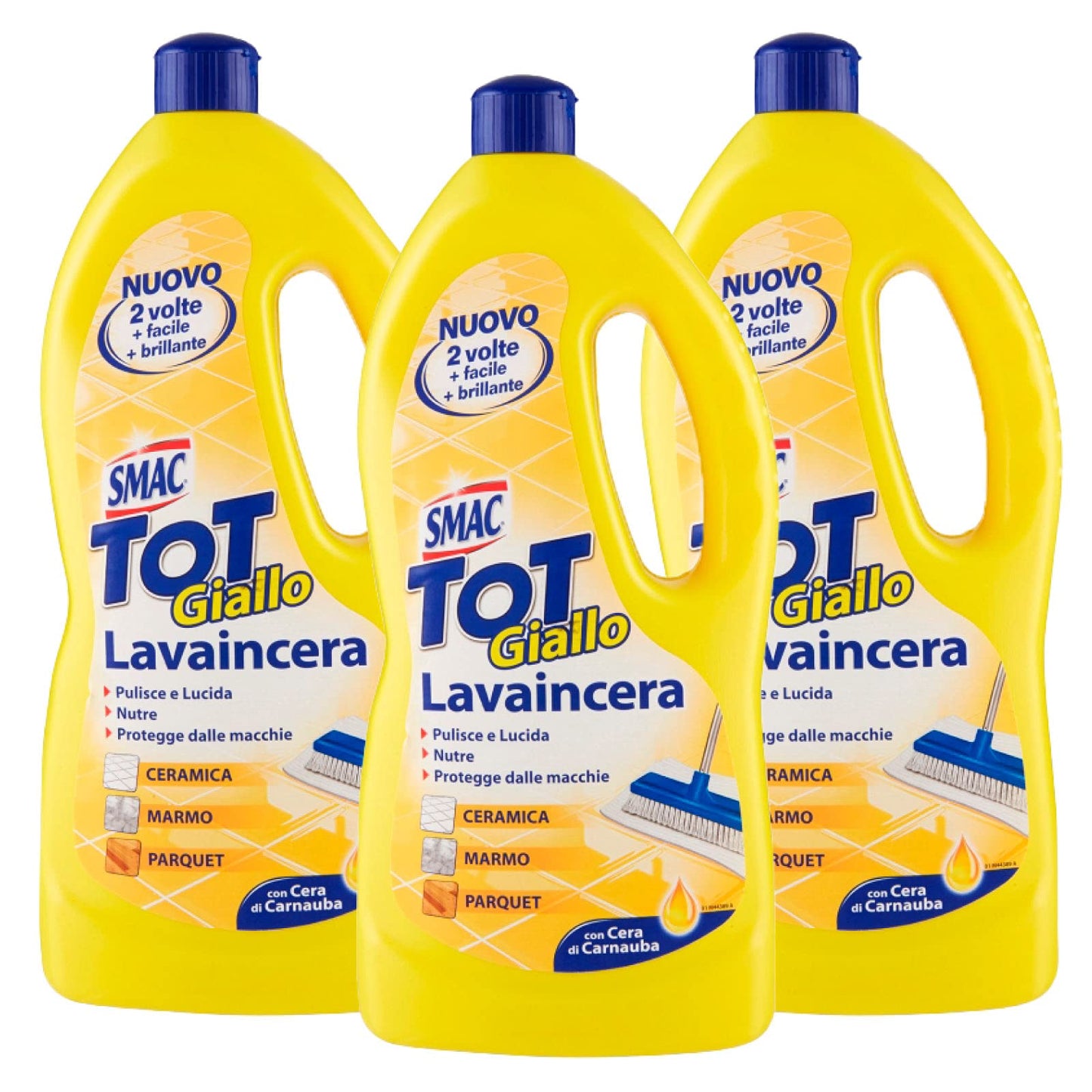Smac - Tot Giallo Lavaincera, Detergente Pavimenti Pregiati in Ceramica, Marmo e Parquet, con Cera di Carnauba, 1000ml x 3 Pezzi