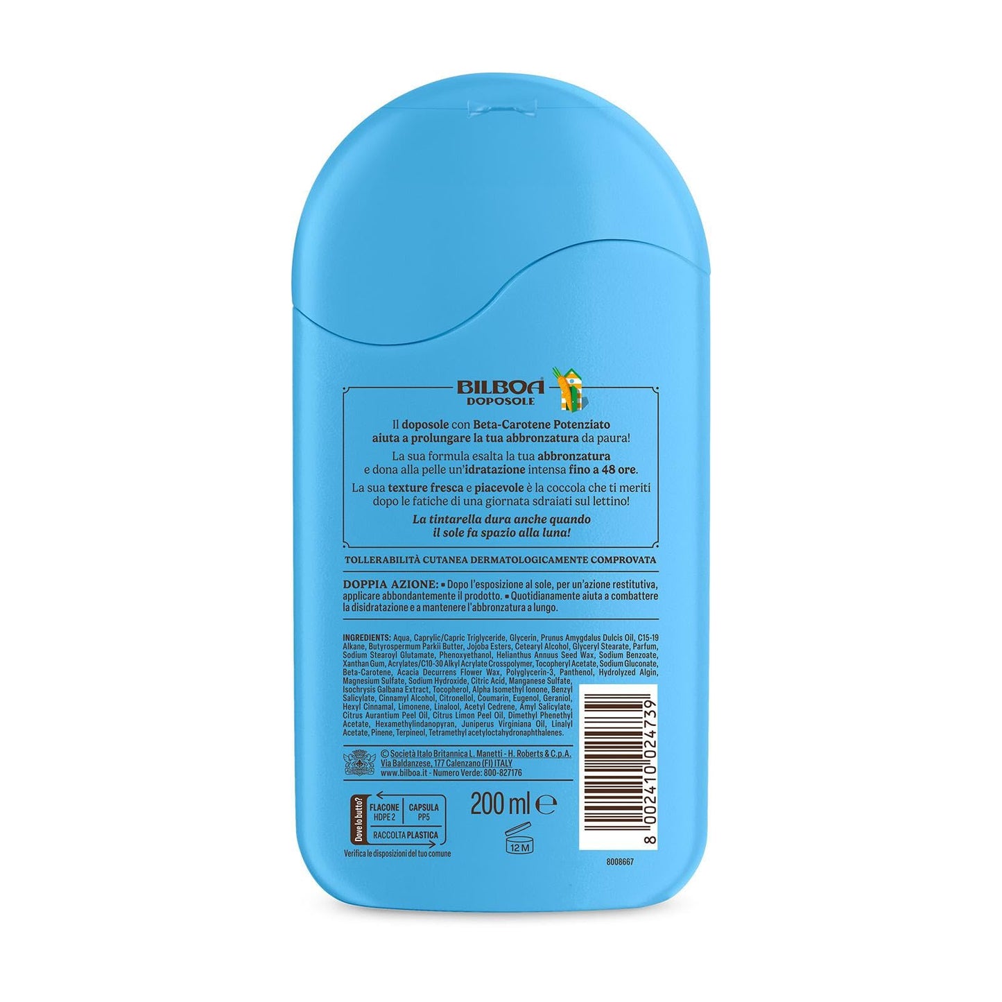 Bilboa, Doposole Carotissima, Abbronzatura Duratura con Beta-Carotene, Mette l'Abbronzatura Nero su Bianco, Dermatologicamente Testato - 200 ml
