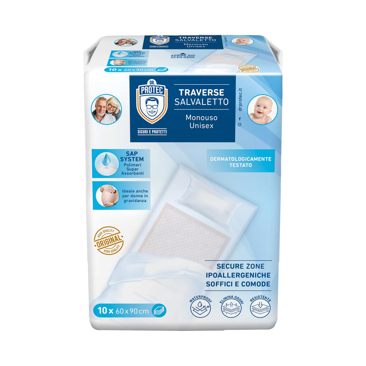Dr. Protec, Traverse Salvaletto, Monouso, 60x90, 10 pezzi per confezione