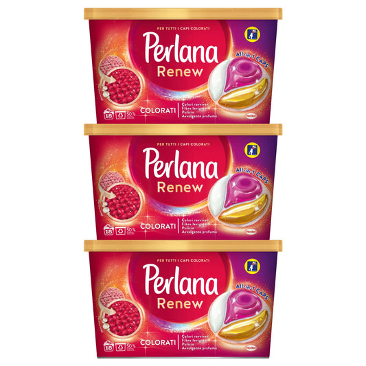 3x Perlana Renew Colorati All in 1 Caps Detersivo in Capsule per Lavatrice - 3 Confezioni da 18 Capsule